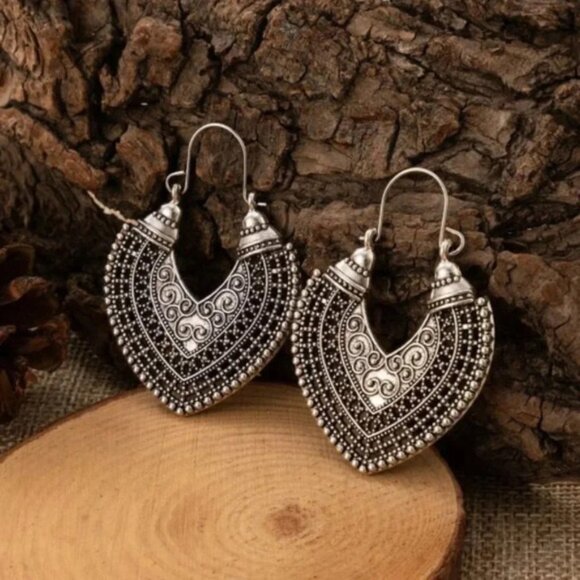 Sterling Silver Vintage Ethnic Boho Hoop Earrings - Picture 4 of 4